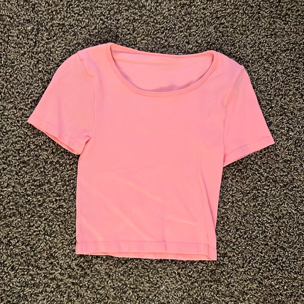 Women’s Pink Fitted Shirt Cropped Size S Ribbed Summer Shirt